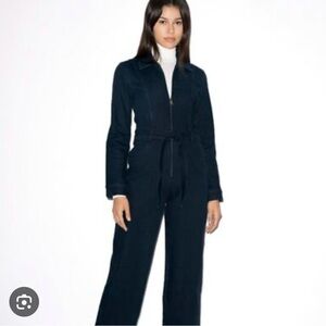 American Apparel Blue Jumpsuit with High Collar and Wide-Leg Fit